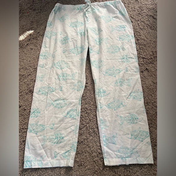 Adorable White & Aqua Fish Print Pajama Or Beach Pants. Size XL. - Picture 10 of 12
